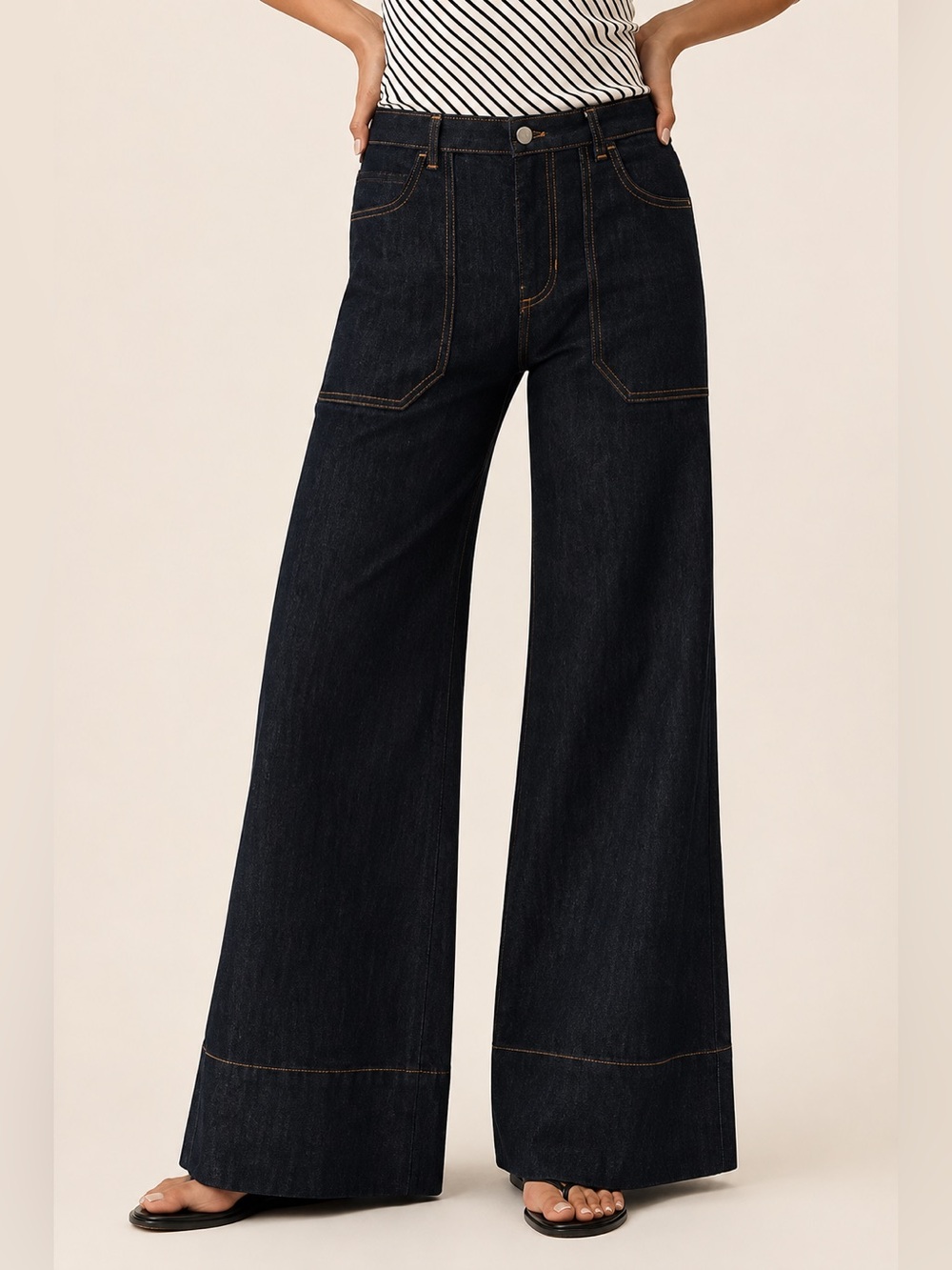 NWT Pilcro Rylan Japanese Denim High Rise Flare Wide Leg Dark Denim Jeans 25